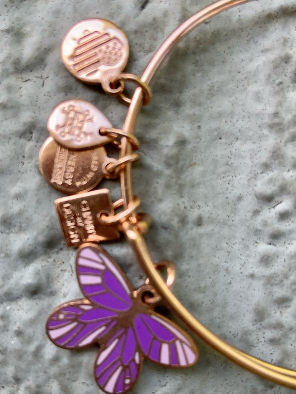 Alex and Ani Inspired Purple Butterfly Charm Bangle Bracelet